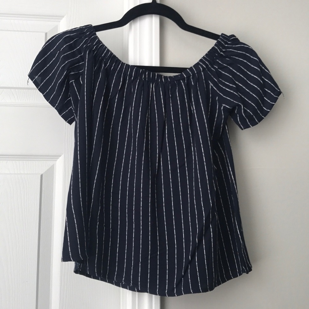 Off the Shoulder Pinstripes Blue Top